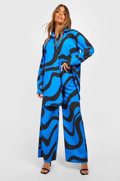 Abstract Wave Print Co-ord Set – Blue | Green | White