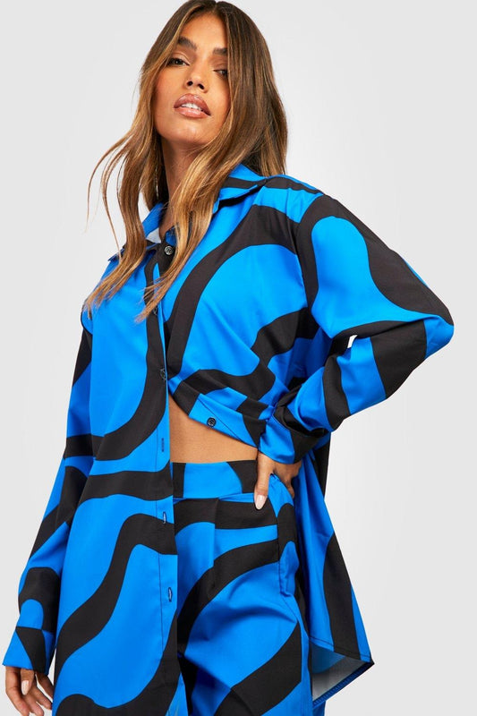 Abstract Wave Print Co-ord Set – Blue | Green | White