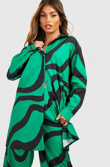 Abstract Wave Print Co-ord Set – Blue | Green | White