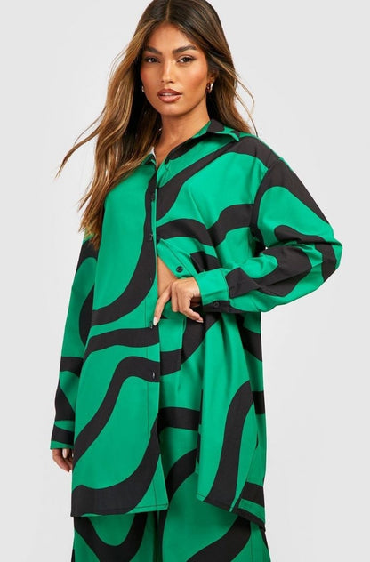 Abstract Wave Print Co-ord Set – Blue | Green | White