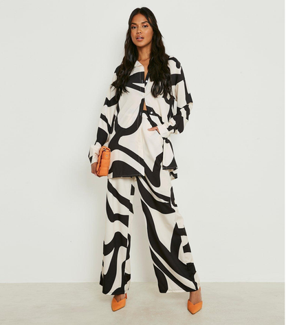 Abstract Wave Print Co-ord Set – Blue | Green | White