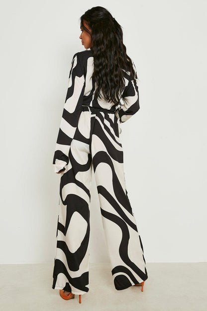 Abstract Wave Print Co-ord Set – Blue | Green | White