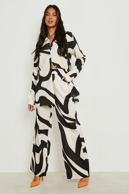 Abstract Wave Print Co-ord Set – Blue | Green | White