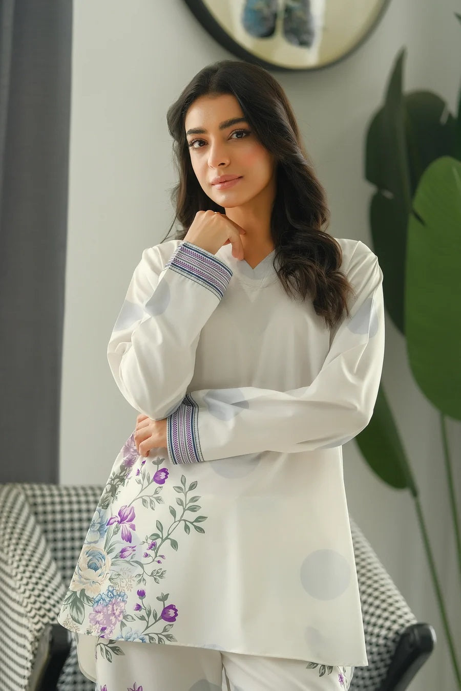 Ivory Bloom Luxe Co-ord Set – White & Lavender Floral