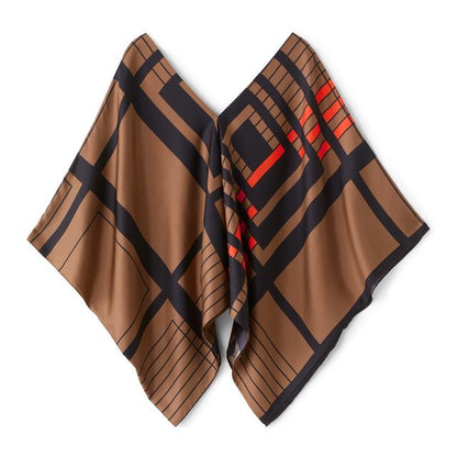 Bronze & Navy Geometric Silk Co-ord Set (Kaftan Top & Wide-Leg Pants)