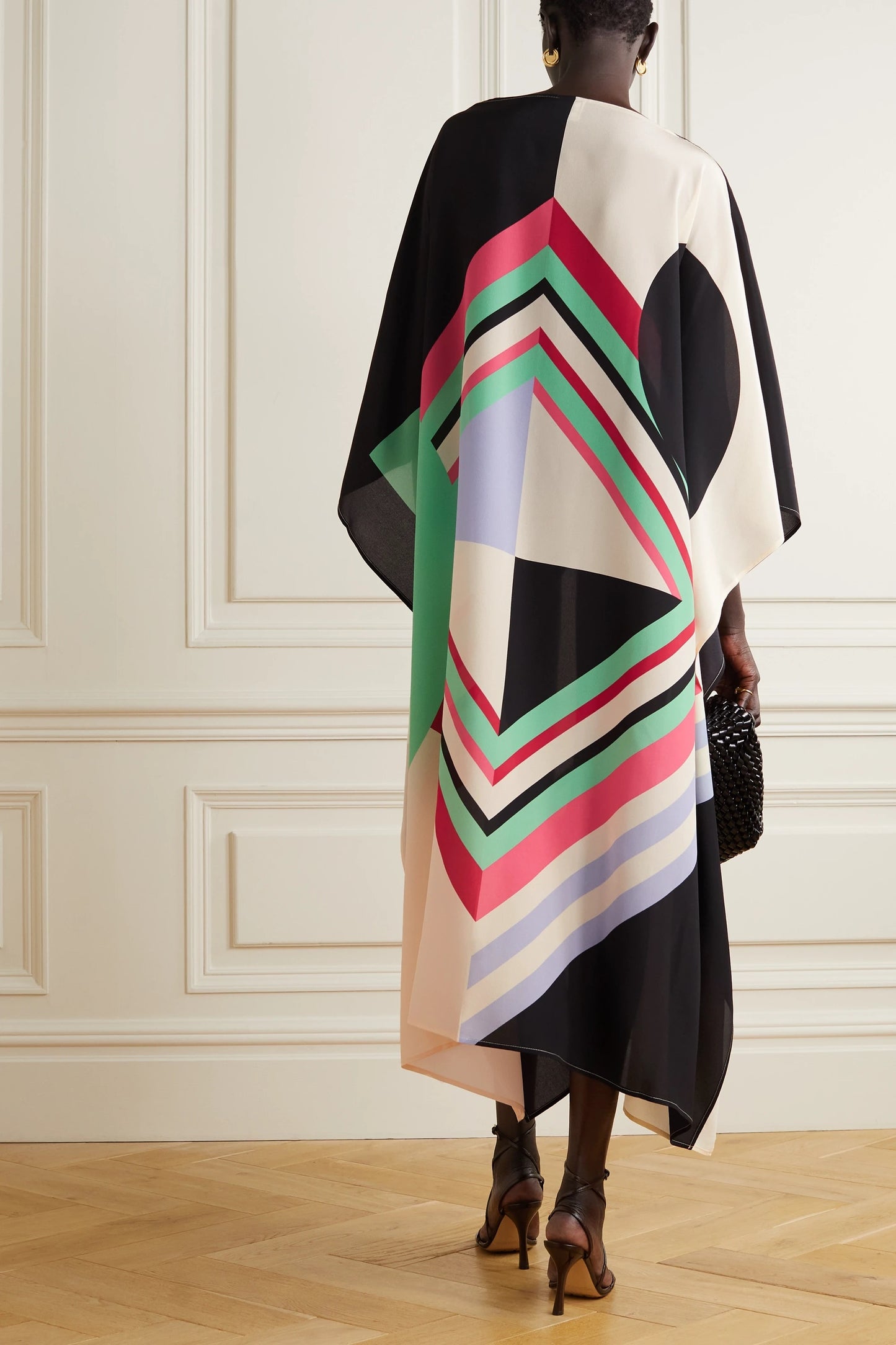 Geometric Multicolor Silk Kaftan Dress – Luxe Abstract Design