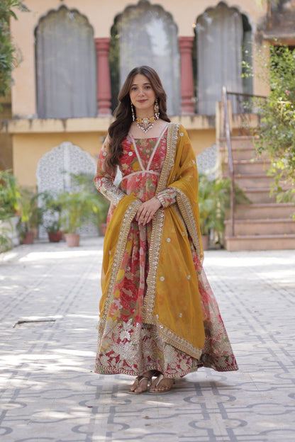 Premium Alia-Cut Russian Silk Gown With Embroidered Dupatta – Ready to Wear Luxury Set