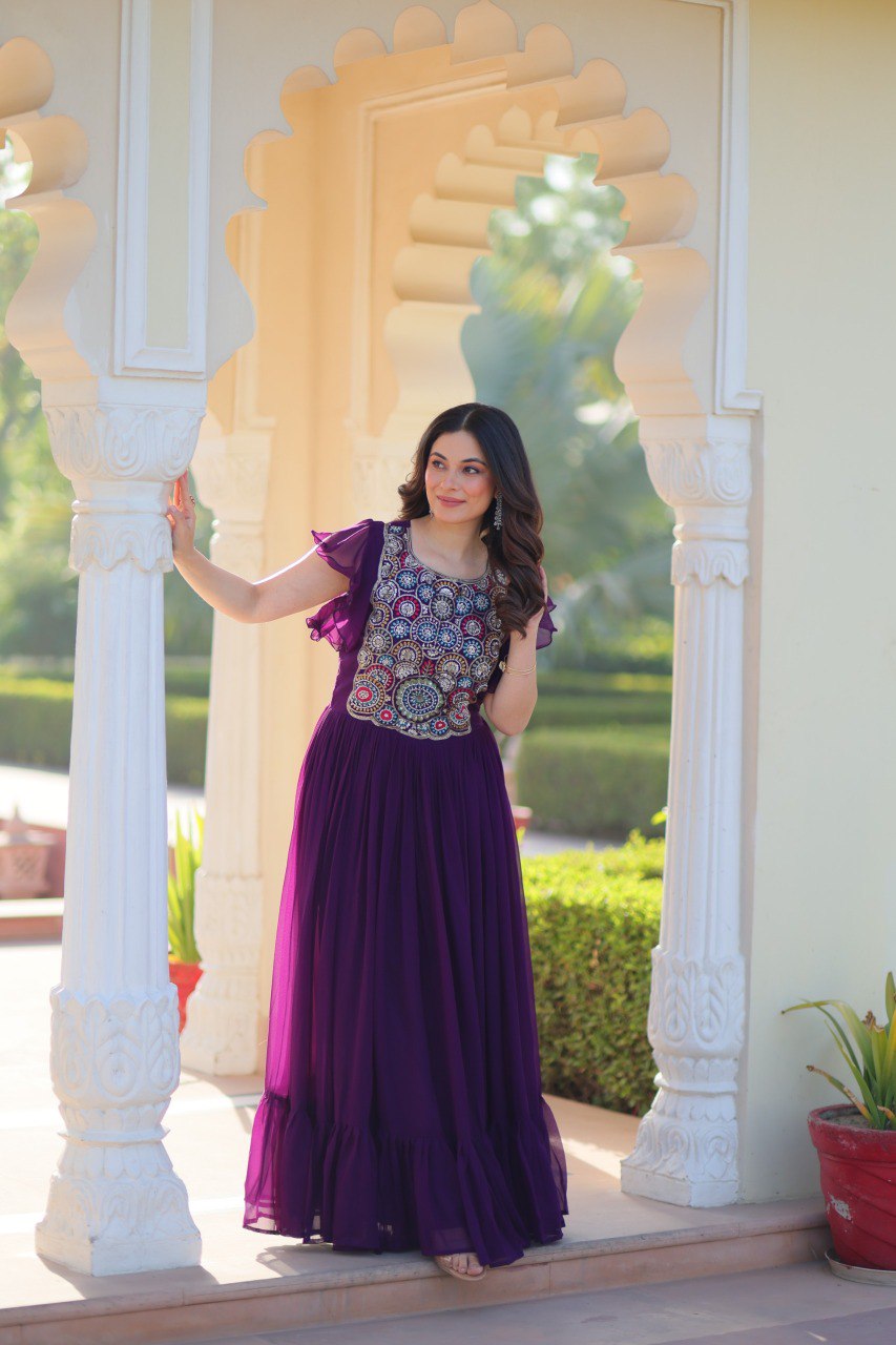 Luxury Embroidered Gown – Beads & Sequins Work with Bell Sleeves | Premium Readymade Collection