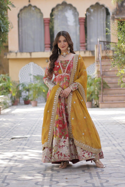 Premium Alia-Cut Russian Silk Gown With Embroidered Dupatta – Ready to Wear Luxury Set