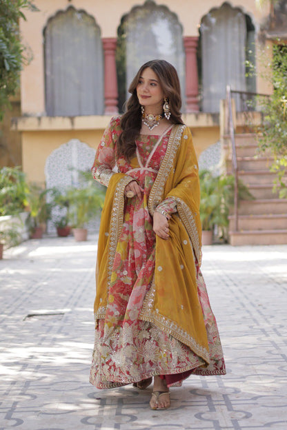 Premium Alia-Cut Russian Silk Gown With Embroidered Dupatta – Ready to Wear Luxury Set
