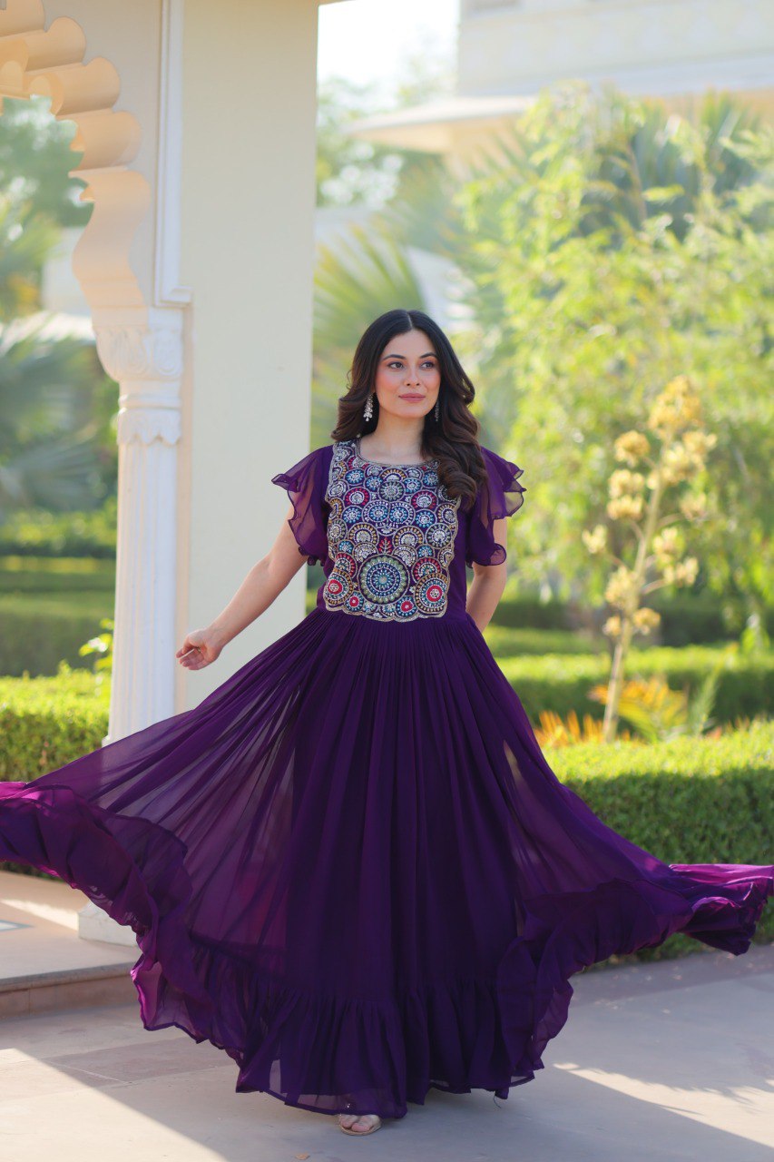 Luxury Embroidered Gown – Beads & Sequins Work with Bell Sleeves | Premium Readymade Collection