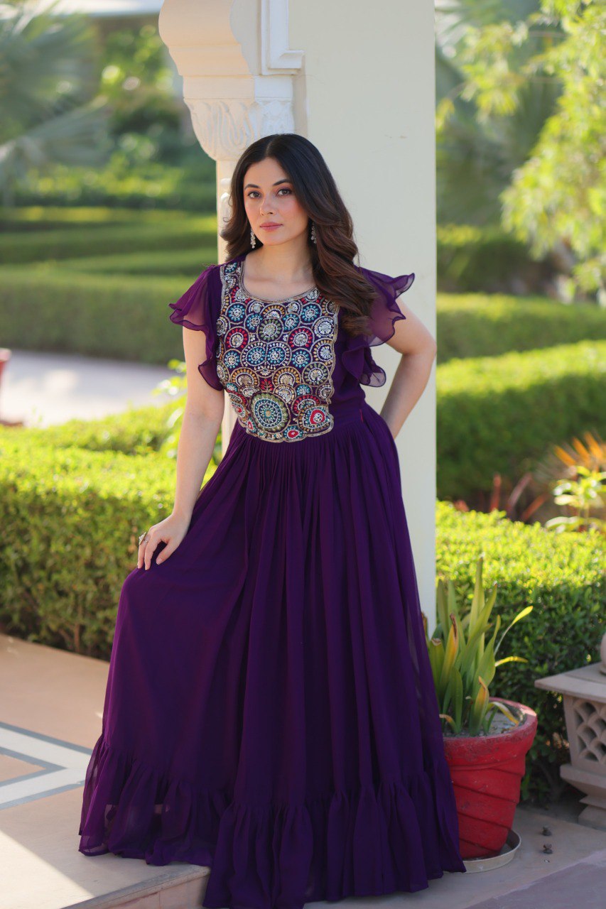 Luxury Embroidered Gown – Beads & Sequins Work with Bell Sleeves | Premium Readymade Collection
