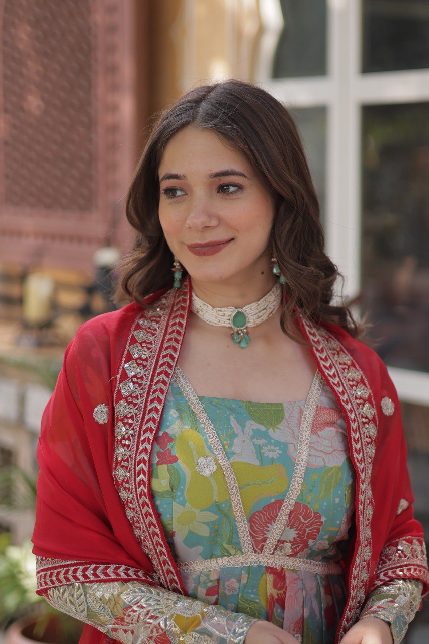 Premium Alia-Cut Russian Silk Gown With Embroidered Dupatta – Ready to Wear Luxury Set