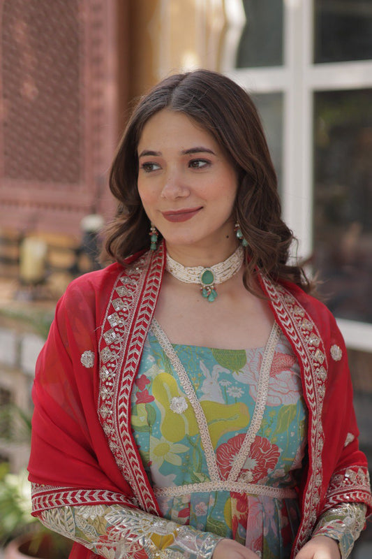 Premium Alia-Cut Russian Silk Gown With Embroidered Dupatta – Ready to Wear Luxury Set