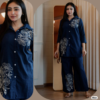 Style-Up Cotton Slub Embroidered Co-ord Set – Available in 4 Elegant Colours