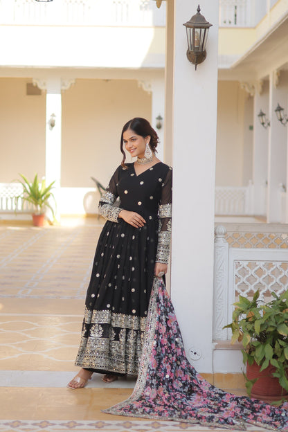 Luxury Embroidered Georgette Gown with Dupatta – Zari & Sequins Work