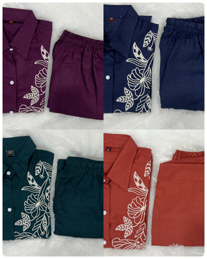 Style-Up Cotton Slub Embroidered Co-ord Set – Available in 4 Elegant Colours