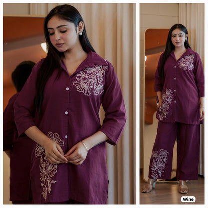 Style-Up Cotton Slub Embroidered Co-ord Set – Available in 4 Elegant Colours