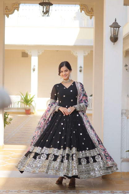 Luxury Embroidered Georgette Gown with Dupatta – Zari & Sequins Work