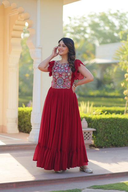 Luxury Embroidered Gown – Beads & Sequins Work with Bell Sleeves | Premium Readymade Collection