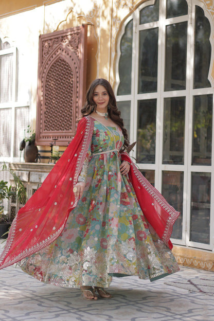 Premium Alia-Cut Russian Silk Gown With Embroidered Dupatta – Ready to Wear Luxury Set