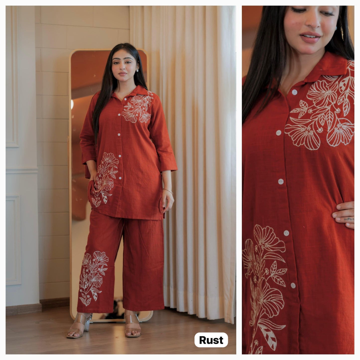 Style-Up Cotton Slub Embroidered Co-ord Set – Available in 4 Elegant Colours