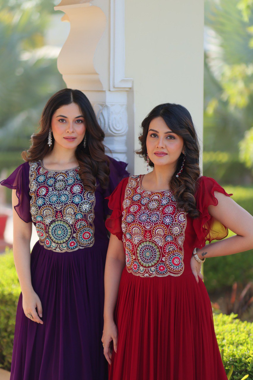 Luxury Embroidered Gown – Beads & Sequins Work with Bell Sleeves | Premium Readymade Collection