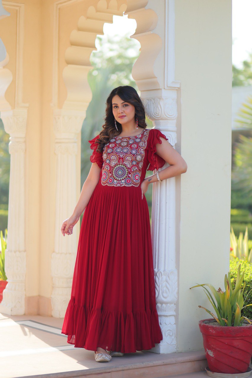 Luxury Embroidered Gown – Beads & Sequins Work with Bell Sleeves | Premium Readymade Collection