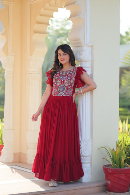 Luxury Embroidered Gown – Beads & Sequins Work with Bell Sleeves | Premium Readymade Collection