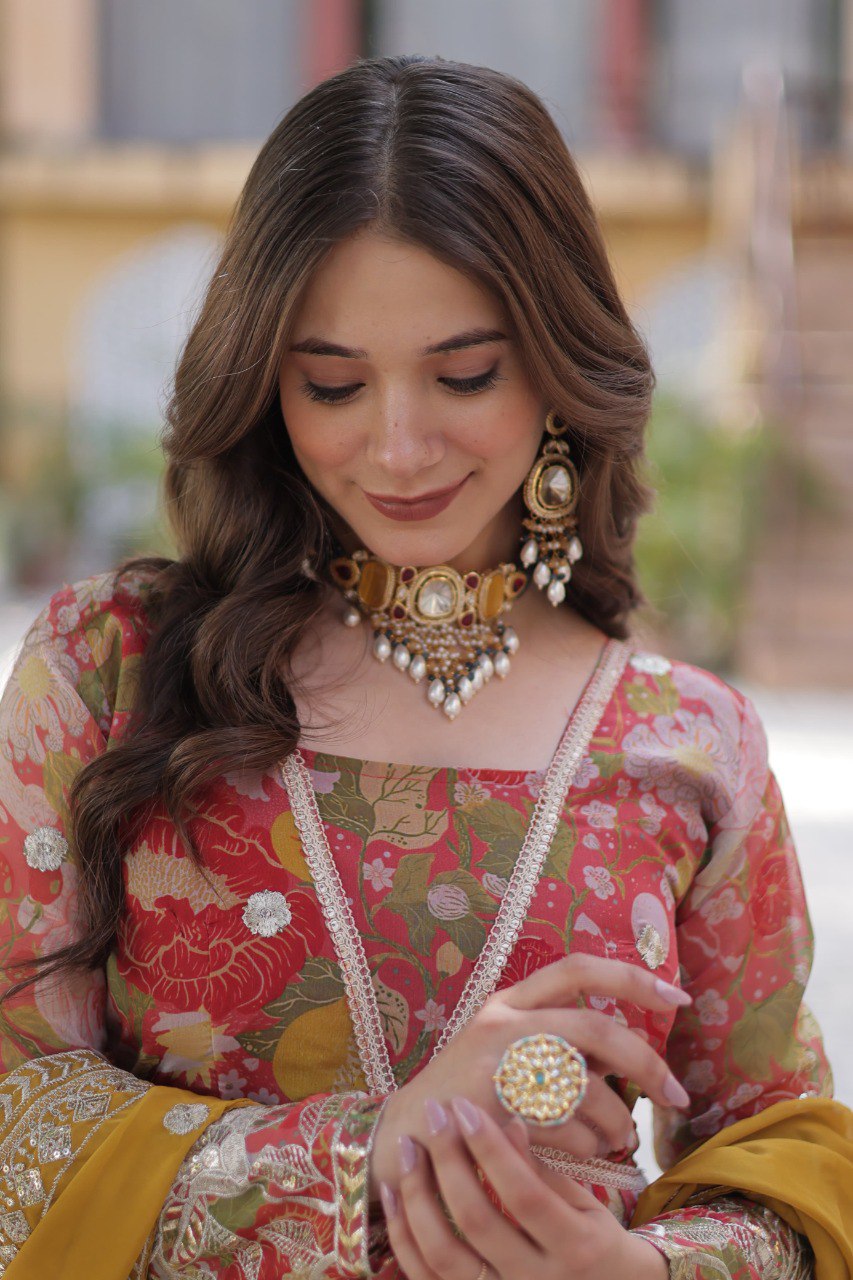 Premium Alia-Cut Russian Silk Gown With Embroidered Dupatta – Ready to Wear Luxury Set