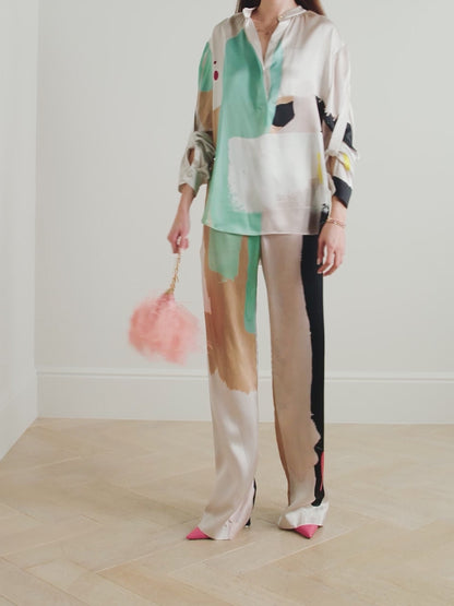 Abstract Art Luxe Satin Co-ord Set – Multi