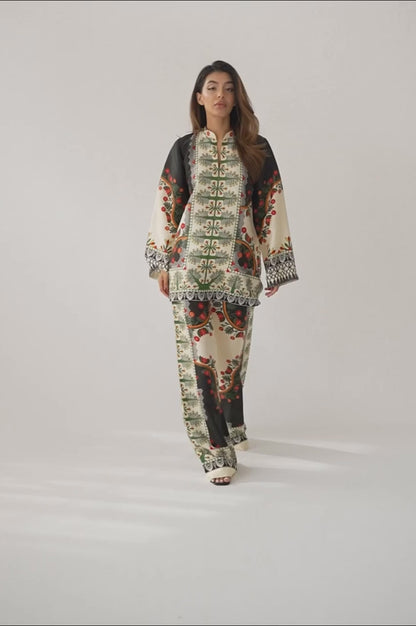 Garden Reverie Printed Co-ord Set – Ivory & Olive