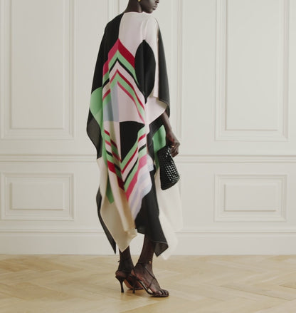 Geometric Multicolor Silk Kaftan Dress – Luxe Abstract Design