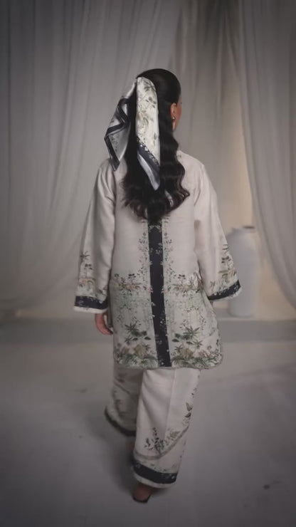 Ivory Bloom Co-ord Set – Cream with Botanical Detailing