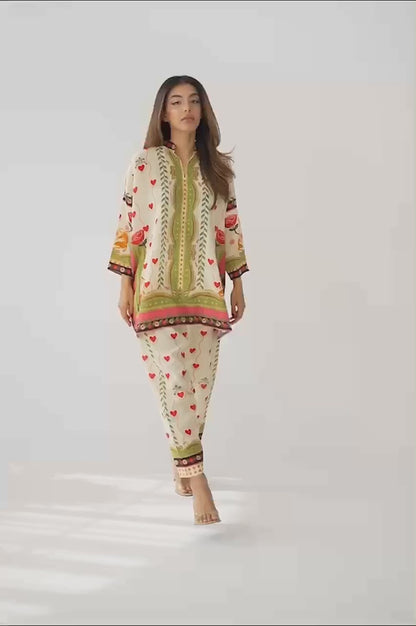 Eden Heart Printed Co-ord Set – Ivory & Lime