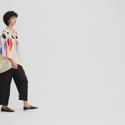 Modern Abstract Silk Co-ord Set – Ivory & Multicolor