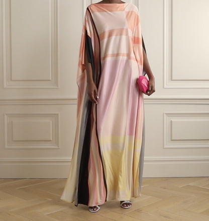 Peach & Black Abstract Print Kaftan