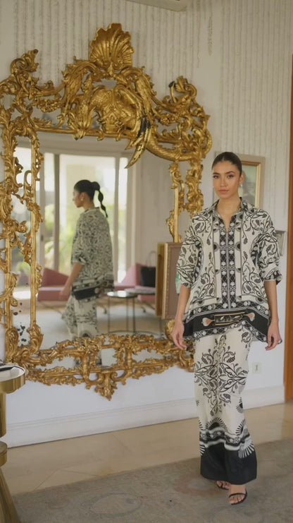 Ethereal Noir Printed Co-ord Set – Black & White Elegance