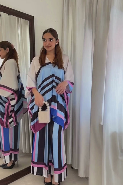 Azure Striped Kaftan Set – Modern Elegance in Motion
