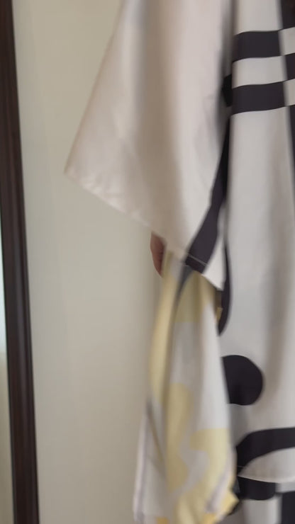 Black & Ivory Abstract Silk Co-ord Set (Kaftan Top & Wide-Leg Pants)