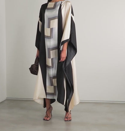 Elegant Black & Beige Geometric Pattern Kaftan