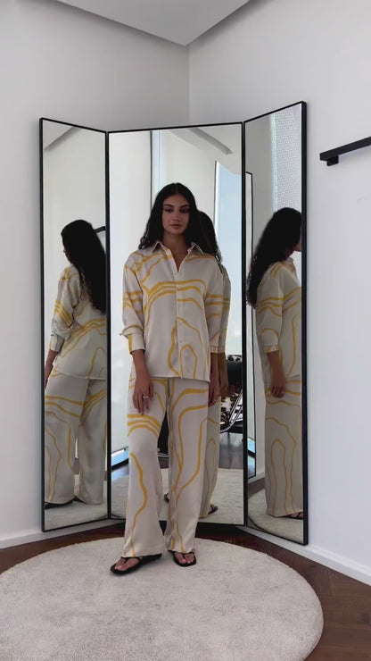 Abstract Line Print Co-ord Set – Luxe Comfort in Black, Blue, Green & Red