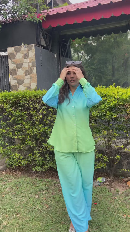 Aqua Lime Ombre Co-ord Set – Satin Shine Edition