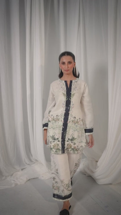 Ivory Bloom Co-ord Set – Cream with Botanical Detailing