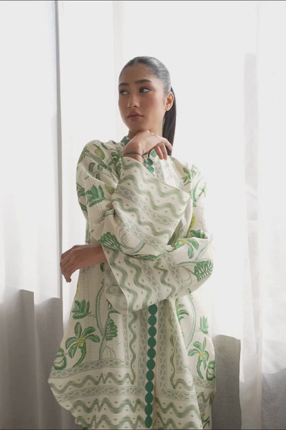 Palm Whisper Printed Co-ord Set – Ivory Green