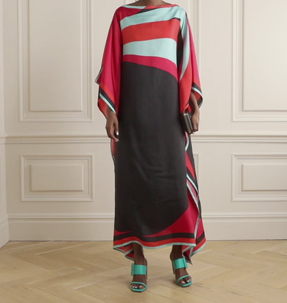 Bold Black & Red Color Block Kaftan
