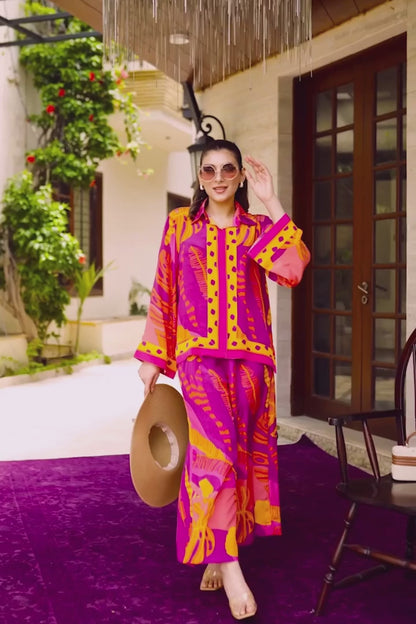 Crimson Tropic Printed Co-ord Set – Fuchsia & Tangerine