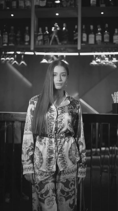 Baroque Luxe Satin Co-ord Set – Turquoise & Gold