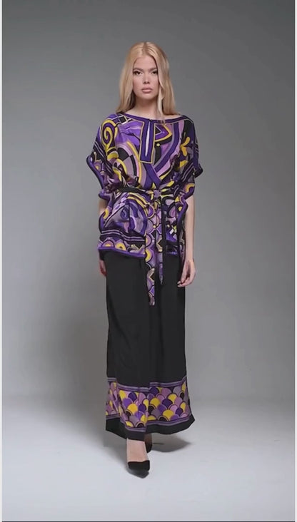 Royal Muse Printed Kaftan Co-ord Set – Purple & Gold
