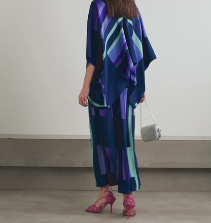 Azure Waves Kaftan Co-ord Set – Blue Multitone